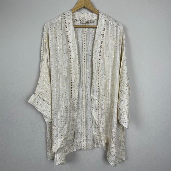 Soft Surroundings Kimono Cardigan Size 2X Cream Striped Sequin Open Front Layeri - Picture 1 of 7